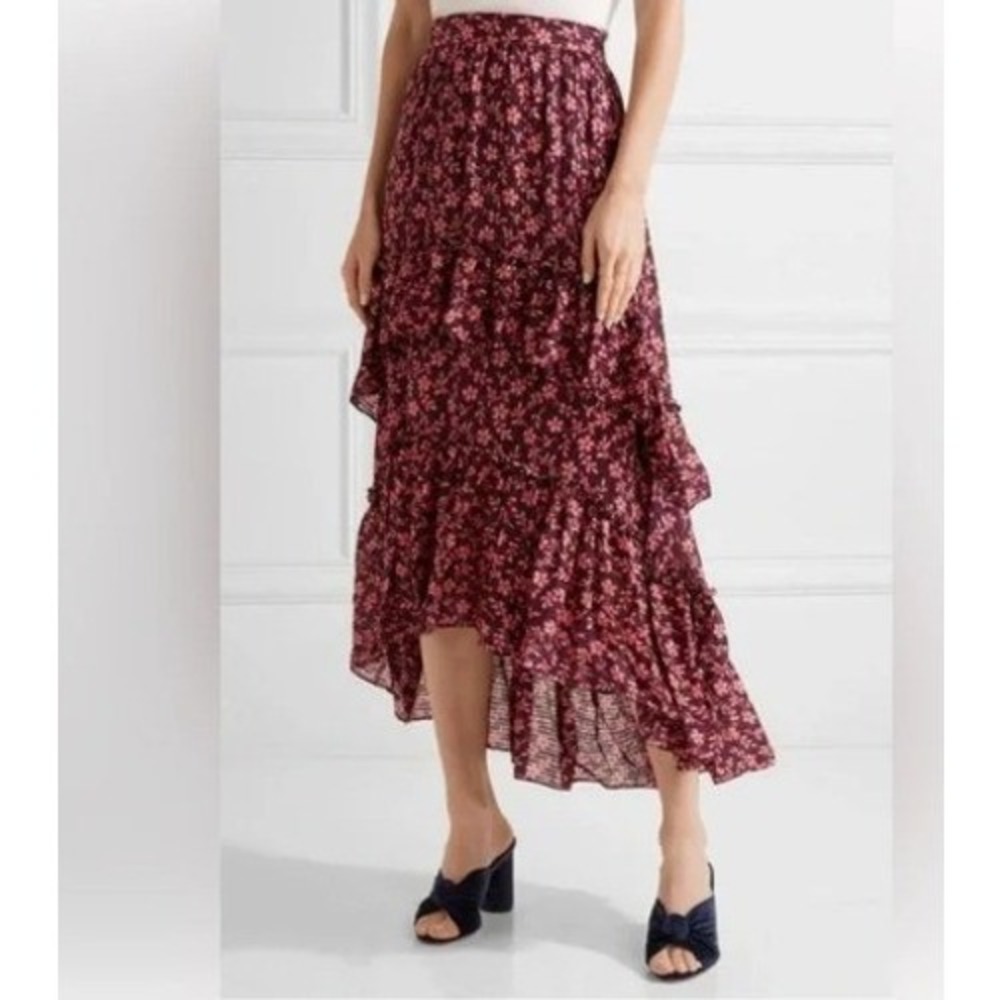 Ulla Johnson Maria Enid Floral Silk Ruffle High-Low Maxi Skirt Size 10‎